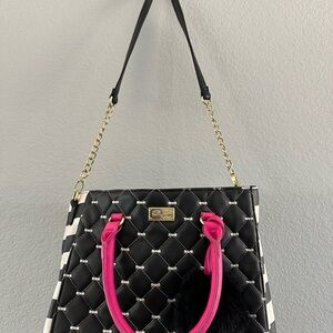 Betsey Johnson Chic Black and Pink Quilted Handbag